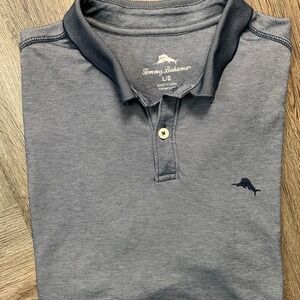 Tommy Bahama Polo Shirt Mens Large Heather Blue Fish Logo Preppy Classic Sport